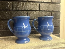 Longaberger Pottery Woven Cornflower Blue Traditions Grandmug footed Latte Mugs