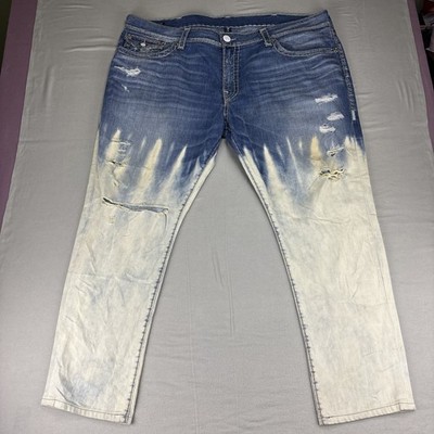 True Religion Ricky Relaxed Straight Jeans Mens 46 Distressed Bleach Baggy USA