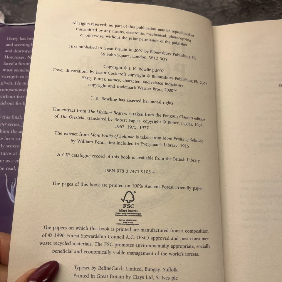 Harry Potter and the deathly Hallows. First Edition 1st H/B Print Rare - Image 2 of 4