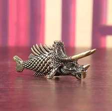 Brass Triceratops Fish Figurine Small Animal Statue Table Home Decoration Toy