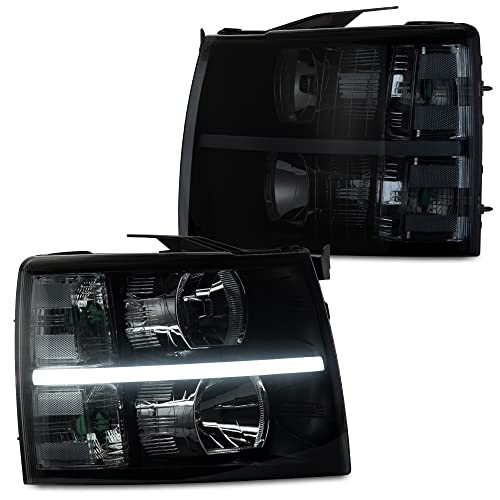 LED Bar Headlight Assembly Compatible (LED)2007-2013Chevy Silverado(smoke)