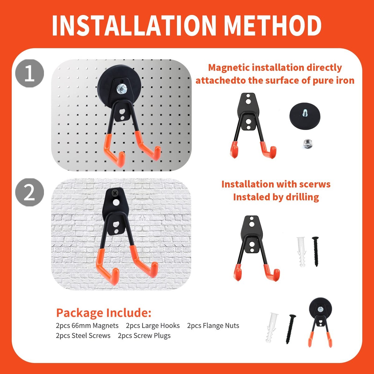 Laowu 4-Pack Heavy Duty Magnetic Hooks – 66mm Strong Magnets With Anti-Slip Coating – Garage Storage Organizer For Tools, Power Drills, Metal Cabinets & More