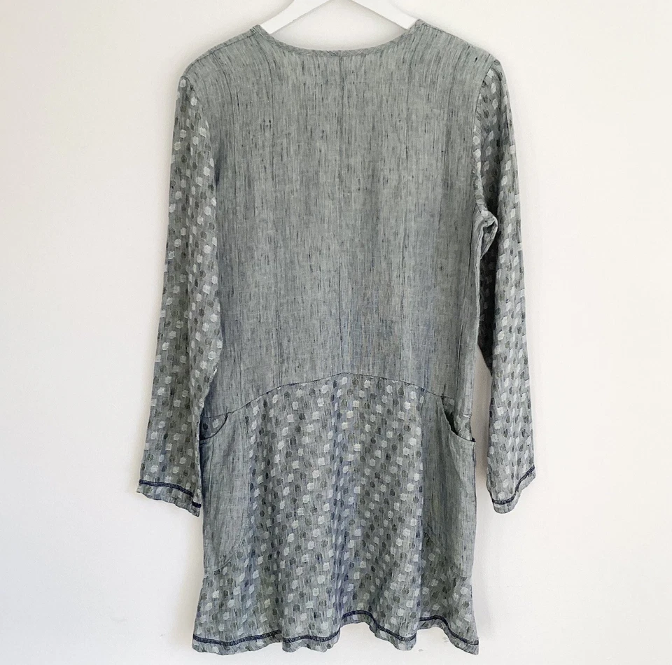 Flax tunic petite linen green long sleeved pockets lagenlook 39” chest — 第 2/4 张图片