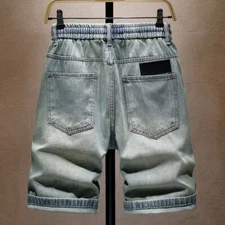 Mens Combat Denim Cargo Shorts Cotton Blend Elasticated Jean Half Pants Pocket