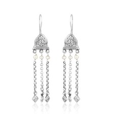 Pearl Gemstone 925 Silver Oxidized Dangle Earrings Tribal Designer Jewelry
