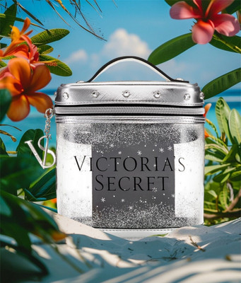 VICTORIA'S SECRET Silver/Clear Sparkle Zip Top Travel Vanity Case