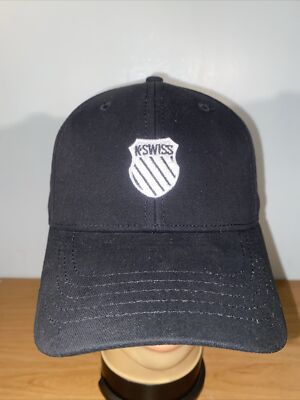 K-Swiss Black w/ White Cotton Tennis Cap Hat Adjustable Strap