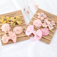 Floral Bows Baby Girls Headband Set - Nylon Newborns Elastic Hair Accessories
