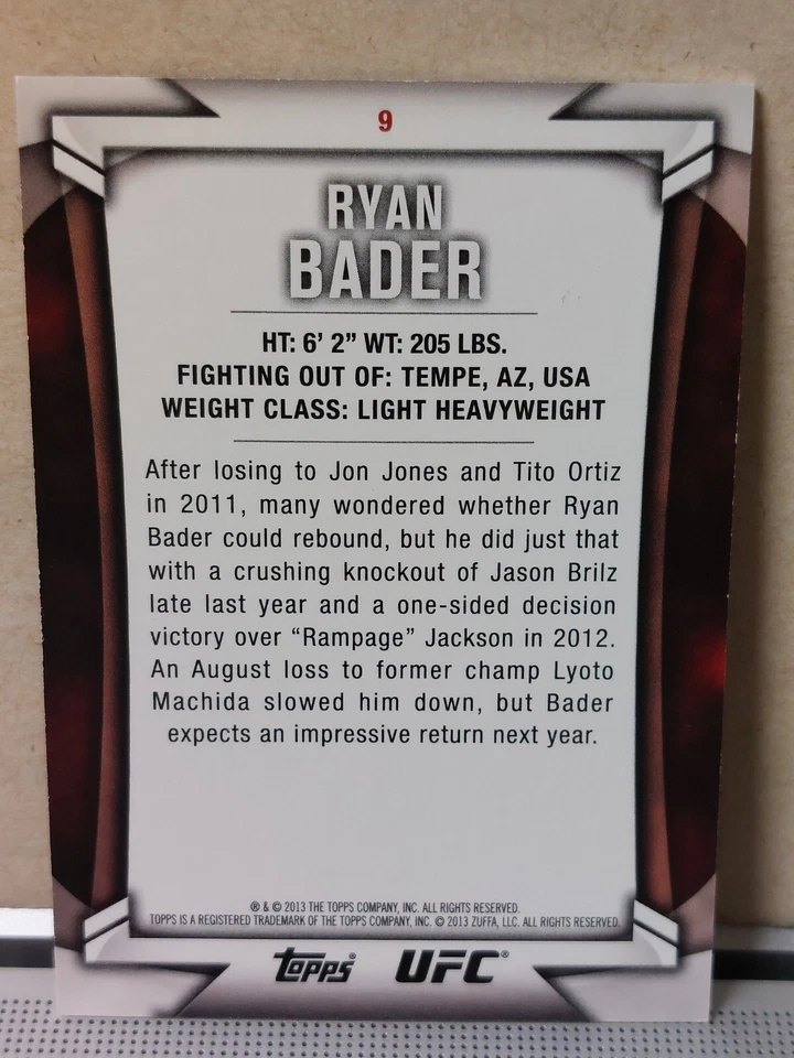 Ryan Bader #9 2013 Topps UFC Knockout Blue #14/88 - Image 2 of 2