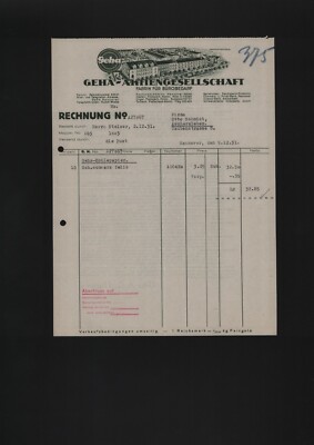 Hanover, invoice 1931, GEHA AG factory for office supplies carbon paper