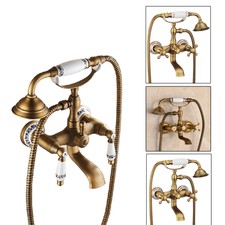 2 Holes Wall Mount Telephone Bathtub Antique Brass Hand Shower Faucet Mixer Taps
