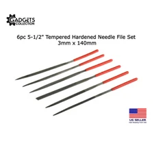 6pc Tempered Hardened Steel Needle File Set 140mm w/ Dip Handle for Metal Use