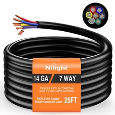 Nilight 25 Feet 7 Way Trailer Wire Extension Cable Traditional Sae 14 Gauge