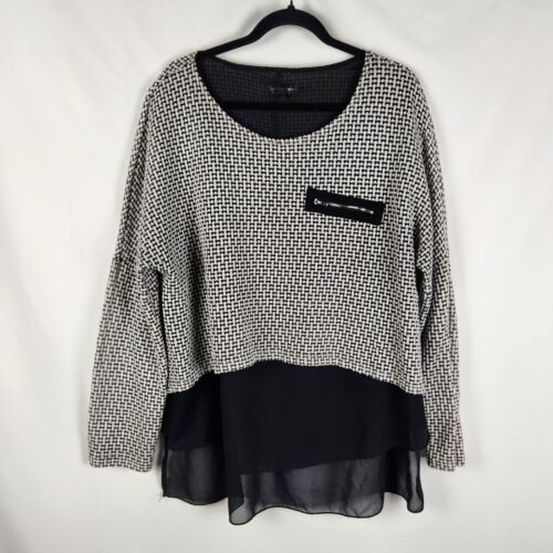 Caroline Morgan Womens Knit Tunic Blouse Size 16 Black White Jumper Officewear - Picture 1 of 12