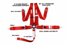 RACERDIRECT 5 PT 3" SFI 16.1 CAM LOCK RACING HARNESS FLOOR MOUNT RED