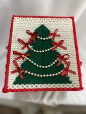 Handmade Needlepoint Plastic Canvas Tissue Box Cover - Pearl Christmas Tree