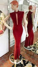 VTG Velvet Velour dress gown Rust Sleeveless Cut out Maxi Pencil XS Windsor