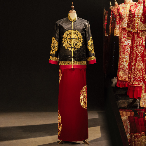 Chinese Traditional Bride Bridegroom Wedding Dresses Red Phoenix