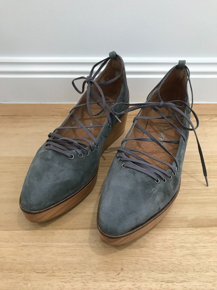 Free People Darcy wood platform clogs lace up shoes grey Made in Spain size 39
