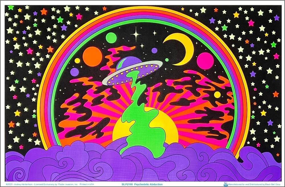 激レア!! Darkness Flow /フルアルバム/非売品ポスター Psychedelic Abduction by Audrey Herbertson Flocked Blacklight