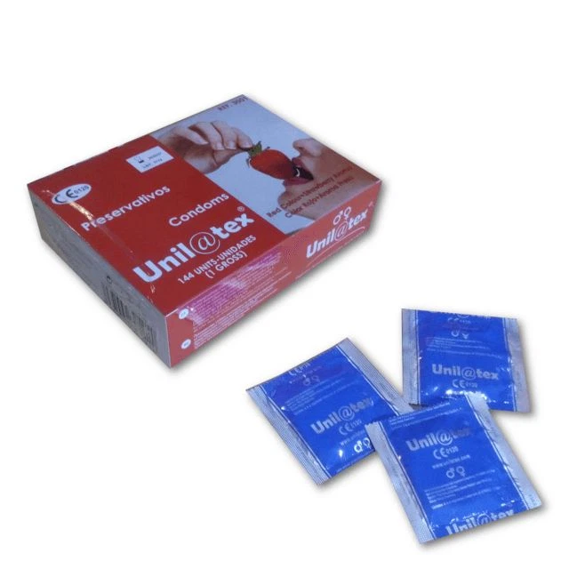 Condones / Preservativos UNILATEX ROJO FRESA en caja de 144 unidades
