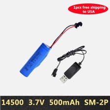 14500 3.7V 500mAh Rechargeable Lipo Battery for RC car SM-2P plug REAL CAPACITY
