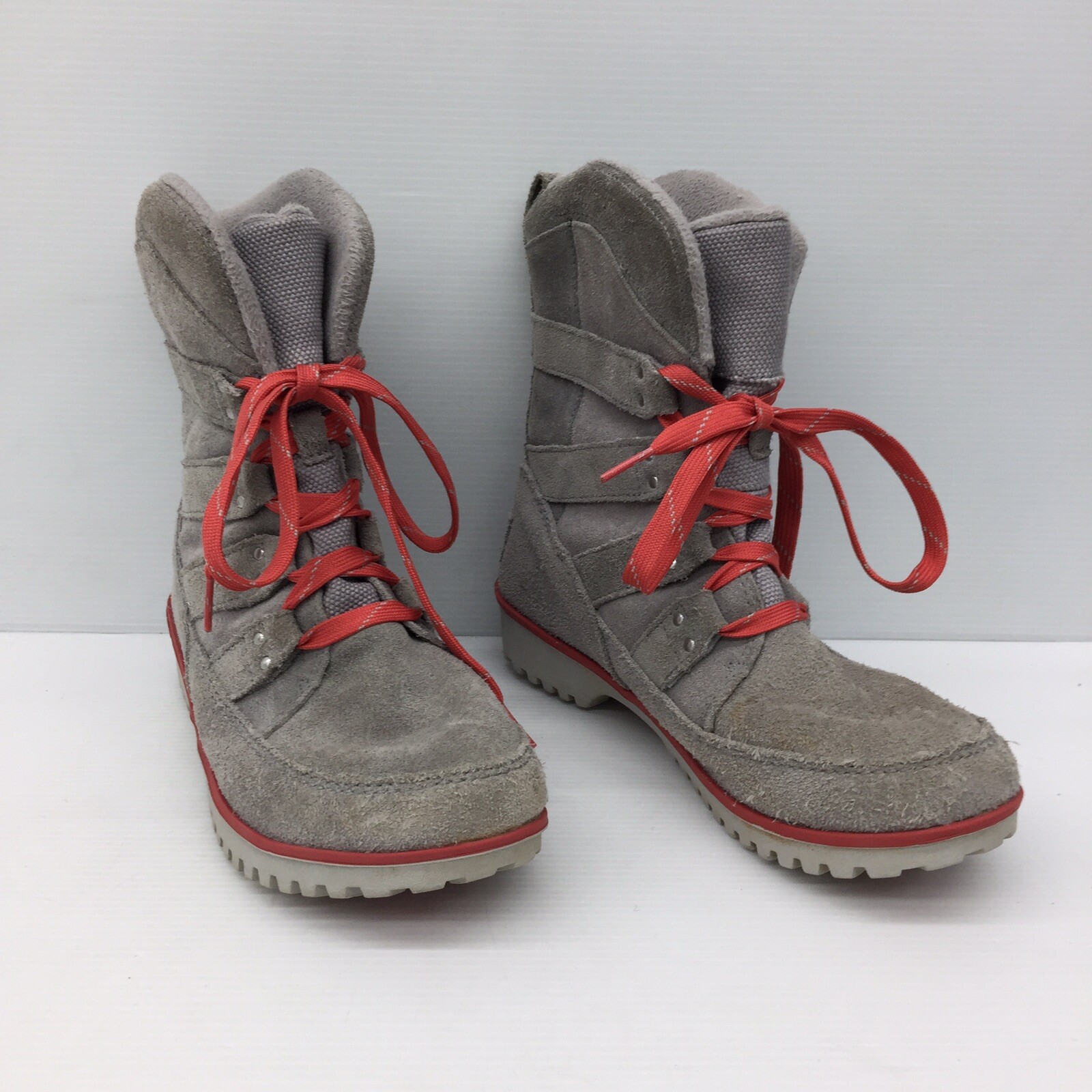 Sorel Light Gray Red Leather Suede 