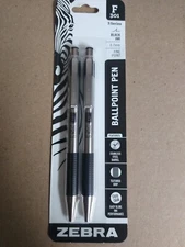 Zebra F-301 Ballpoint Stainless Steel Retractable Pen 0.7mm Black Ink 2-Count