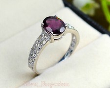 9X7 MM Natural Rhodolite Garnet Gemstone 925 Sterling Silver Love Ring For Women