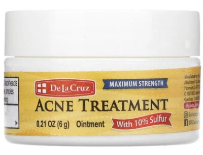 DE LA CRUZ Acne Treatment Ointment with 10% Sulfur, Maximum Strength 0.21 oz 6g