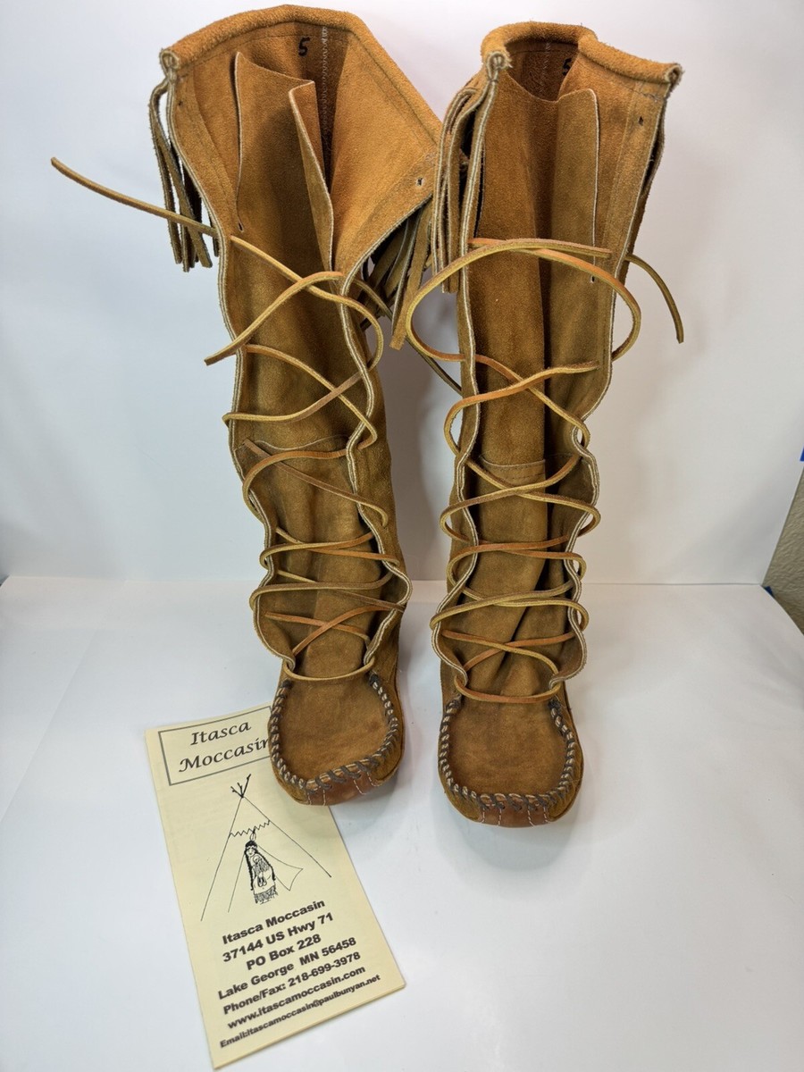 Ree様 Minnettonka Front Lace Knee High Brown Suede Fringe boots size 5