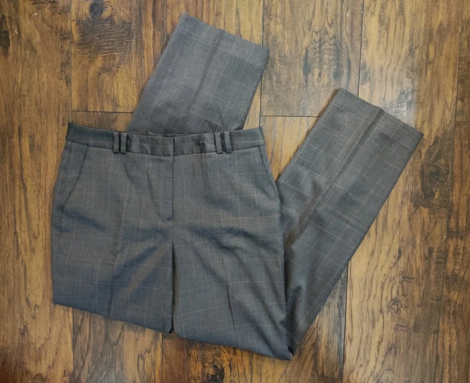 Ann Taylor Loft 女式灰色棕色羊毛 2 件套套装。 6码夹克 8码长裤 — 第 4/4 张图片