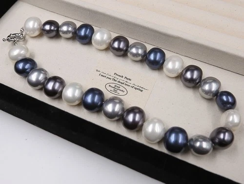 LARGE FASHION 19 MM SOUTH SEA WHITE GREY BLUE BAROQUE SHELL PEARL NECKLACE 18 " - Picture 3 of 9