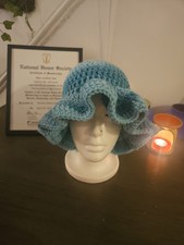 Handmade Crochet wavy Any Season Bucket Hat blends of blue