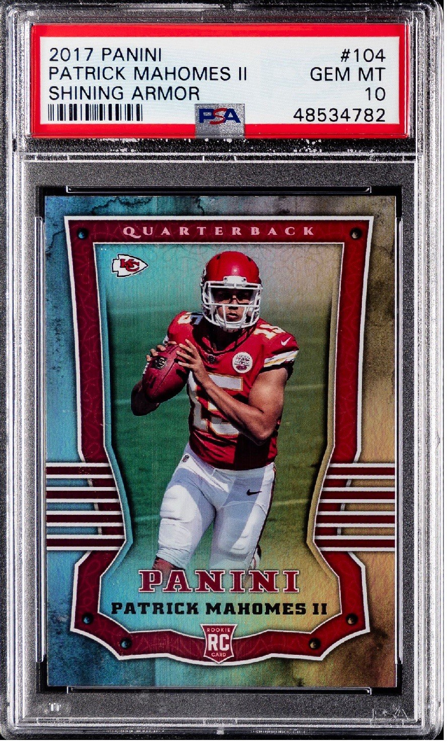 2017 Panini #104 Patrick Mahomes Shining Armor Rainbow Foil SP RC PSA 10 Gem