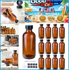 12 Pack 4oz Amber Glass Boston Round Bottles with Black Lids Leak Proof for