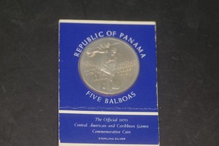 1970 Republic Of Panama Five 5 Balboas Uncirculated Silver Coin .925 1.0617 oz