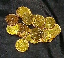 Pirate Gold Coins Plastic Set of 22, Play Gold Treasure Coins for Play