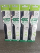 Lot 4 GUM Sonic Powered Toothbrush Soft Compact 4100 Black AAA Battery Included