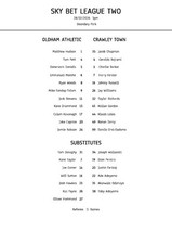 Oldham Athletic vs Crawley Town - A4 Teamsheet - 28/2/2026 - League Two
