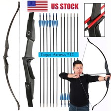 57 in Recurve Bow 30lb/40lb Right Left Hand Archery 12Pcs Fiberglass Arrows Set