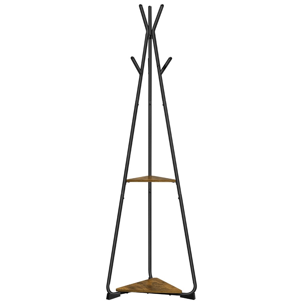 Coat Stand, Freestanding Coat Rack with 2 Shelves and 6 Hooks for Coats, Hats