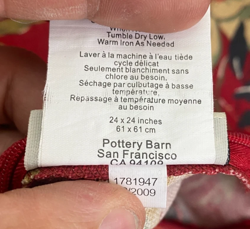 Pottery Barn Brighton Chinoiseries Red 24" Linen Blend Bird Floral Pillow Cover - Image 4 of 4