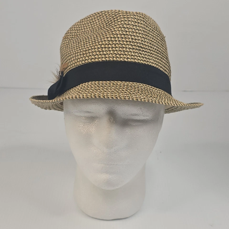 Gorra Nine West para mujer mediana a grande negra a rayas pluma EX Foto 3 de 4