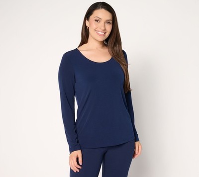 Susan Graver Essentials Liquid Knit Scoop Neck Top Navy L New