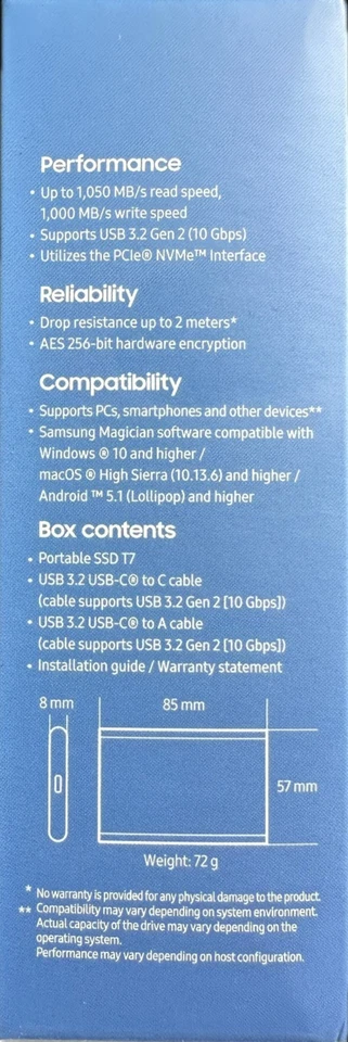 Samsung T7 2TB USB 3.2 Portable External Solid State Drive Titan Grey New in Box - Image 4 of 4