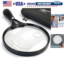 Large Magnifying Glass with LED Light USB Rechargeable and Hard Case, 45X 20X...