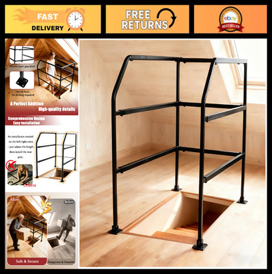 Attic Ladder Safety Railing, 3-Tier Guardrail for 39''-51'' Openings, Black