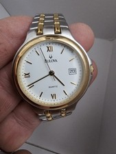 Bulova Rare Watch Men's Two Tone Gold And Silver Date New Battery Fully Working 