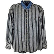 Roundtree  Yorke Portuguese Flannel Butto Shirt XXL Striped Denim Collar Cotton